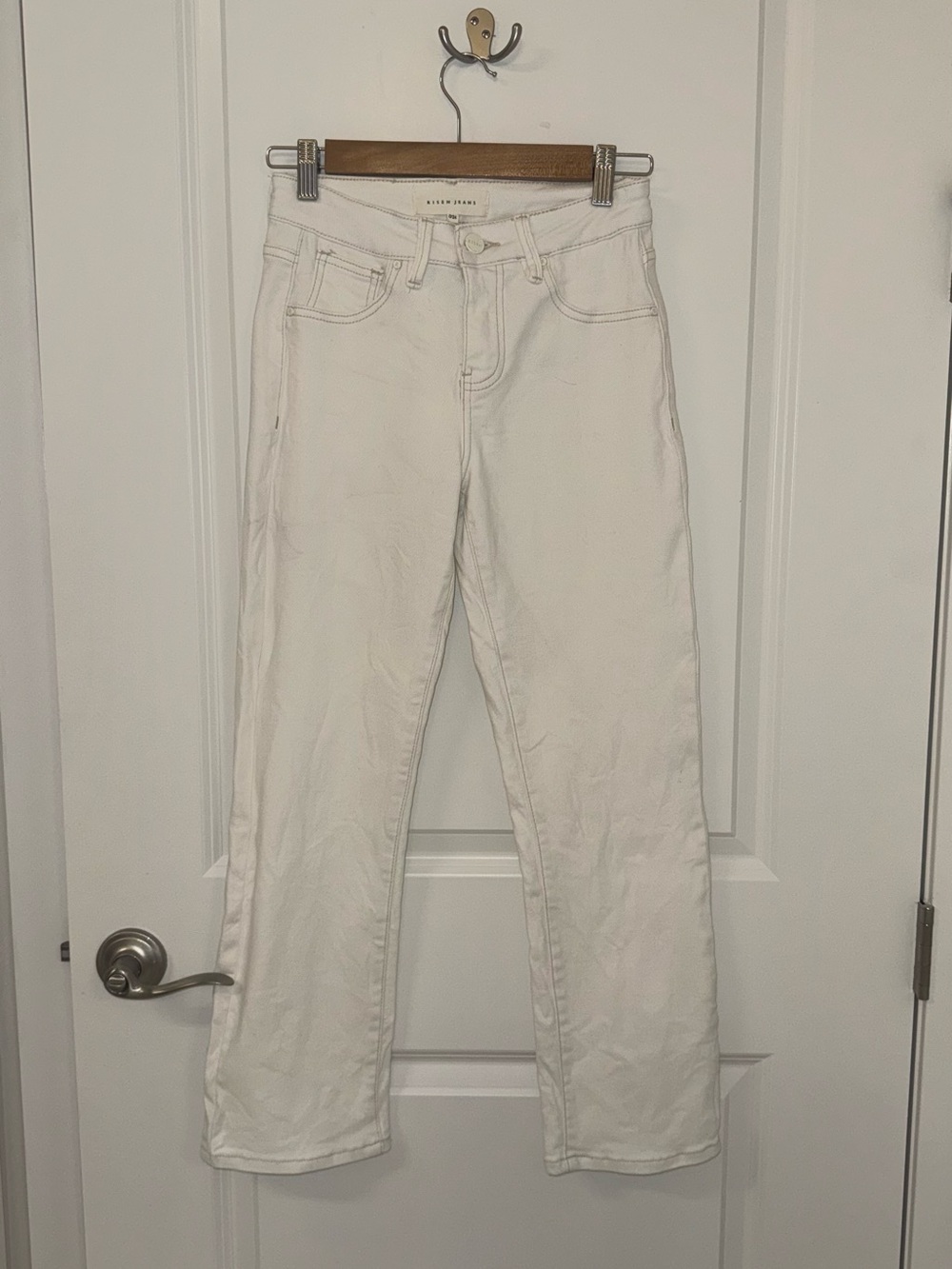 Risen White Straight Leg Jeans Size 0/24 Mid Rise Stretch Denim - Picture 4 of 8